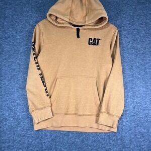 Caterpillar Hoodie Youth L 14/16 Tan Excellent Graphic Logo Pullover Sweatshirt